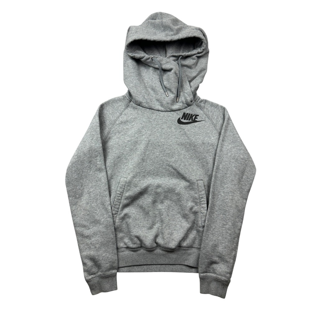 Nike Womens Medium Funnel Neck Hoodie Heather Grey Futura Logo Pullover Casual